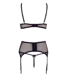 Soutien-gorge dentelle, porte-jarretelles et string ouvert noir - R2213052